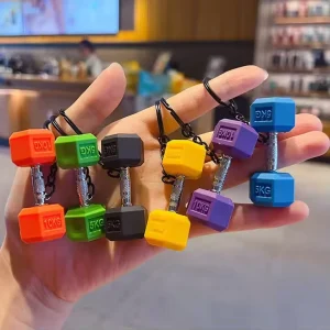 3D PVC Mini Black Dumbbell Keychain Pendant