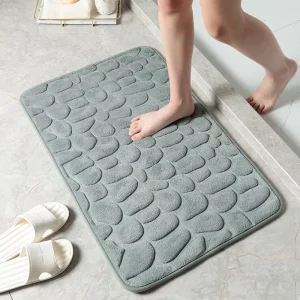 3D Stone-Shape Bathroom Door Mat 40x60cm Polyester Thick Absorbent Floor Mat