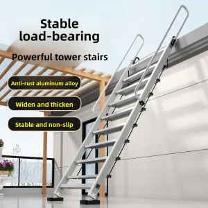 4 5 6 7 8 9 10 11 12 Steps Thickened Aluminum Alloy Indoor Outdoor Household Step Board Foldable Convenient Handrail Ladder