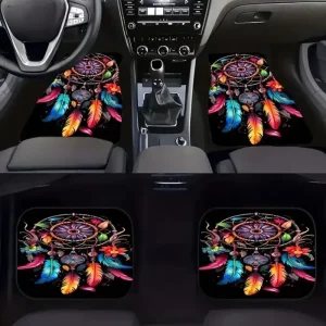 4-Piece Colorful Feather Design Non-Slip Car Floor Mat Set