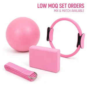 4 Piece Fitness Accessories Set Pilates Ring 25cm Mini Ball EVA Yoga Block D Ring Stretching Strap for Home Workout