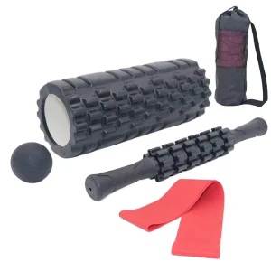 4-Piece High-Density Foam Roller Set with Fascia Balls and Spike-Shaped Massage Bar for Deep Tissue Relief