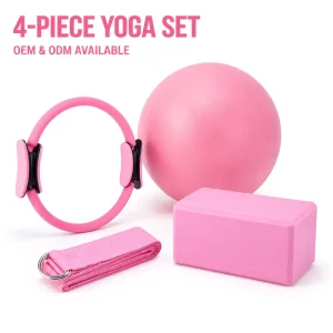 4 Piece Pilates Accessories Kit Magic Circle Pilates Ring PVC Mini Ball EVA Yoga Block D Ring Yoga Strap
