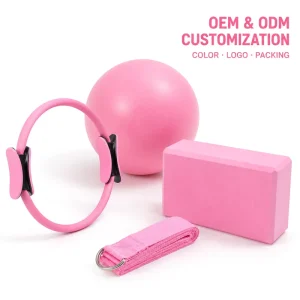 4 Piece Pilates Equipment Set Magic Circle 25cm Mini Exercise Ball EVA Yoga Block D Ring Stretch Strap