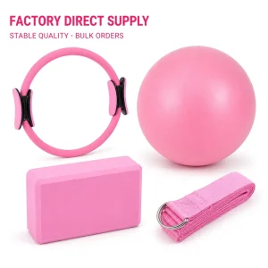 4 Piece Pilates Training Kit Magic Circle Pilates Ring 25cm Mini Ball EVA Yoga Block D Ring Stretch Strap