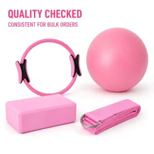 4 Piece Pilates Workout Set Fitness Circle Mini Exercise Ball EVA Yoga Brick D Ring Stretch Strap for Home Gym