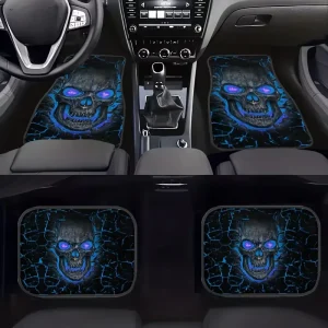 4-Piece Skull Pattern Automotive Floor Mats Anti-Skid Water-Absorbent Carpets Universal Auto Interior Mats