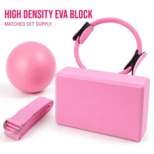 4-Piece Yoga Starter Kit Pilates Ring Mini Exercise Ball EVA Block D-Ring Stretching Belt for Beginners