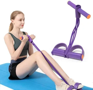 4-Tube Elastic Resistance Band with Rope and Pedals for Sit-Up Workout