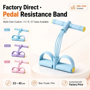4-Tube Latex Pedal Pull Rope with Foot Pedals Anti-Slip