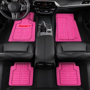 4-piece Heavy Rubber PVC Car Floor Mats, Deep Waterproof Car Mats All Weather Durable Cute Floor Liners for Women Girly