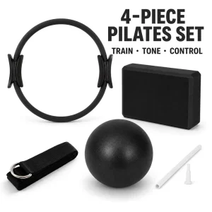 4PC Pilates Equipment Set with Magic Circle, Small PVC Ball, EVA Yoga Block and D-Ring Yoga Strap Supplier