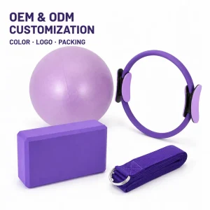 4PC Pilates Stretching Set Magic Circle 25cm PVC Mini Pilates Ball EVA Foam Yoga Block D Ring Yoga Belt