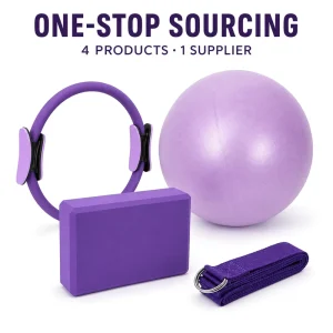 4PC Pilates Training Accessories Bundle with 25cm Magic Ring PVC Soft Ball EVA Yoga Brick and D-Buckle Yoga Strap