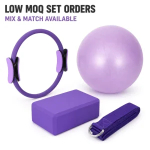 4PC Pilates Workout Accessories Set Magic Circle 25cm Mini PVC Exercise Ball EVA Yoga Block D Ring Stretching Strap Factory