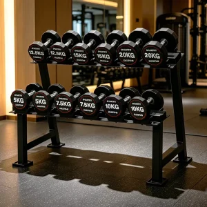 5 200lbs Urethane Dumbbells with Anti Slip 40Cr Alloy Steel Handle Custom Logo 12 Sided CPU Dumbbell Set