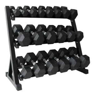 5 50LB Hex Dumbbell Set with 3 Tire Weight Rack