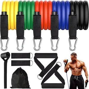 5-Level Adjustable 11-Piece Latex Resistance Tube Bands Set