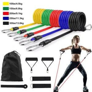 5-Level Adjustable 11-Piece Latex Resistance Tube Set for Home Exercise