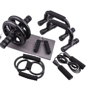 5-Piece Abdominal Roller Wheel Kit with Anti-Slip Rollers and Jump Rope