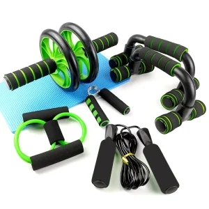 5-Piece Abdominal Roller Wheel Kit with Jump Rope and Hand Grip, Plastic
