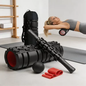 5 Piece High Density EVA Foam Roller Set Muscle Fascia Ball Resistance Band 13×5.1 Inches Unisex Whole Body Deep Tissue Massage