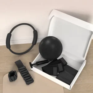 5-Piece Pilates Accessories Set with Ball Ring Fabric Bands Ankle and Wrist Weights for Private Studio Use