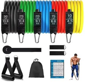 5-Piece Stretch Resistance Band Kit with Exercise Tubes