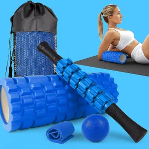5-in-1 Muscle Massage Roller Stick Set with Silicone Fascia Ball, Resistance Band, and Foam Roller Ball