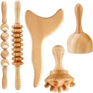 5-in-1 Wooden Guasha Board and Rolling Stick Massage Set for Anti-Cellulite Massage