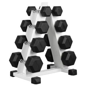 50KG Hex Dumbbell Set with 4-Tier Vertical Rack, 2.5KG, 5KG, 7.5KG and 10KG Pairs for Home Gym Strength Training