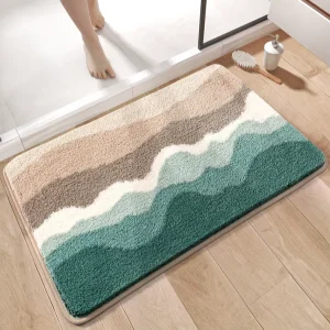 50M Non-Slip Absorbent Washable Quick-Dry Flocking Thick Bath Rug with Floral Pattern for Bathroom Entry