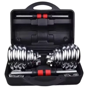 50kg Adjustable Dumbbell Set with Connector Bar, Chrome-Plated Cast Iron Barbell