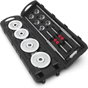 50kg Chrome Adjustable 2-in-1 Dumbbell Barbell Set with Carry Case for Full-Body Strength Training