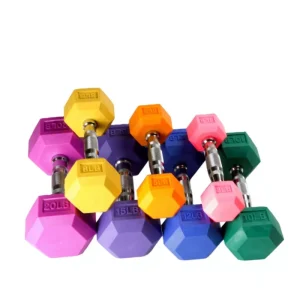 50kg Colorful Hexagonal Rubber-Coated Dumbbells for Gym