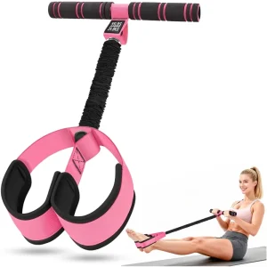 55 LBS Pedal Latex Resistance Bands with Non-Slip Handles for Sit-Up Exercise Portable Home Gym