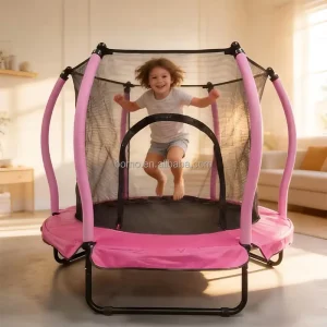 55″ Mini Indoor Outdoor Trampoline Blue Steel Frame Safety Net PVC PP Foam Kids Home Fitness