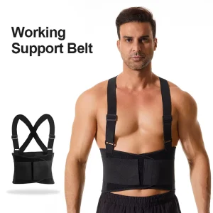 5547 Breathable Compression Work Back Support Belt with Suspenders Unisex Heavy Duty Lumbar Brace for Men Women Heavy Lifting