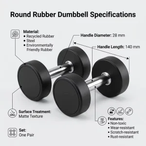 5KG Each Rubber Dumbbell Pair with Steel Core and Coated Hand Weights for Home Gym Strength Training
