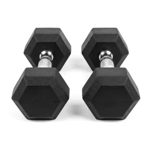 5KG Each Rubber Hex Dumbbell Pair, Anti-Roll, Solid Steel Core, Coated Hand Weights for Home Gym Strength Training