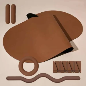5mm Round Oval Brown Non-Slip Yoga Mat and Ankle Weight Set