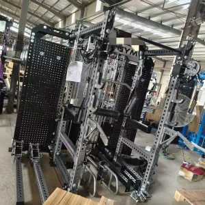 6-Post Functional Trainer Lat Pulldown and Low Row Rack with Cable Fly Machine and Side Storage Peg Boards