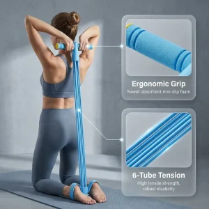 6-Tube Pedal Resistance Band with Handles for Full Body Workout Strength Training and Home Fitness