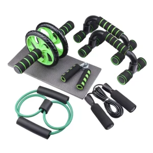 6-in-1 Ab Wheel Roller Kit with Hand Grip Strengthener, Jump Rope, Push-Up Bar, Resistance Band