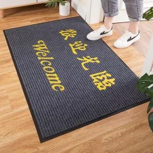 60X90CM Double-Rib Polyester Washable Outdoor Shoe Mat PVC Floor Mat Entrance Doormat Waterproof Non-Slip