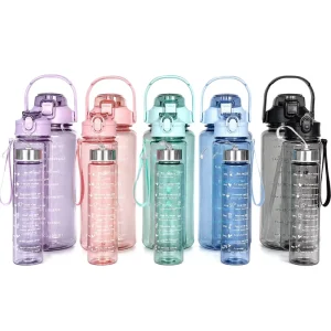 64oz 3 Pcs Set Large Capacity PC Plastic Water Bottle Rainbow Gradient Color Reusable Sports Fitness Outdoor Drinking Bottle