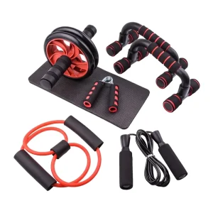 7-Piece Fitness Kit with Abdominal Roller, Push-Up Bar and Jump Rope