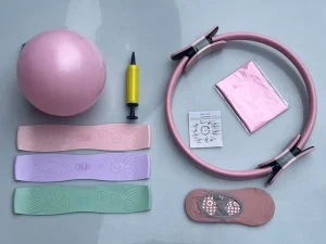 7-Piece Pilates Fitness Set with Pilates Ring Mini Ball Resistance Bands and Grip Socks for Home Gym Workout