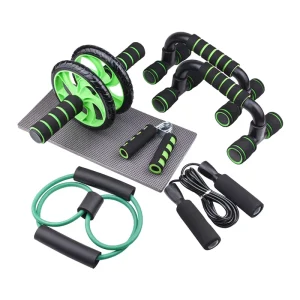 7-in-1 Portable Fitness Kit with Jump Rope, Hand Gripper, Push-Up Bar, Knee Pad and Ab Wheel