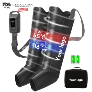 8-Chamber Air Compression Boots with Heat and Cold Therapy Adjustable Pressure Rechargeable Design for Full-Leg Recovery